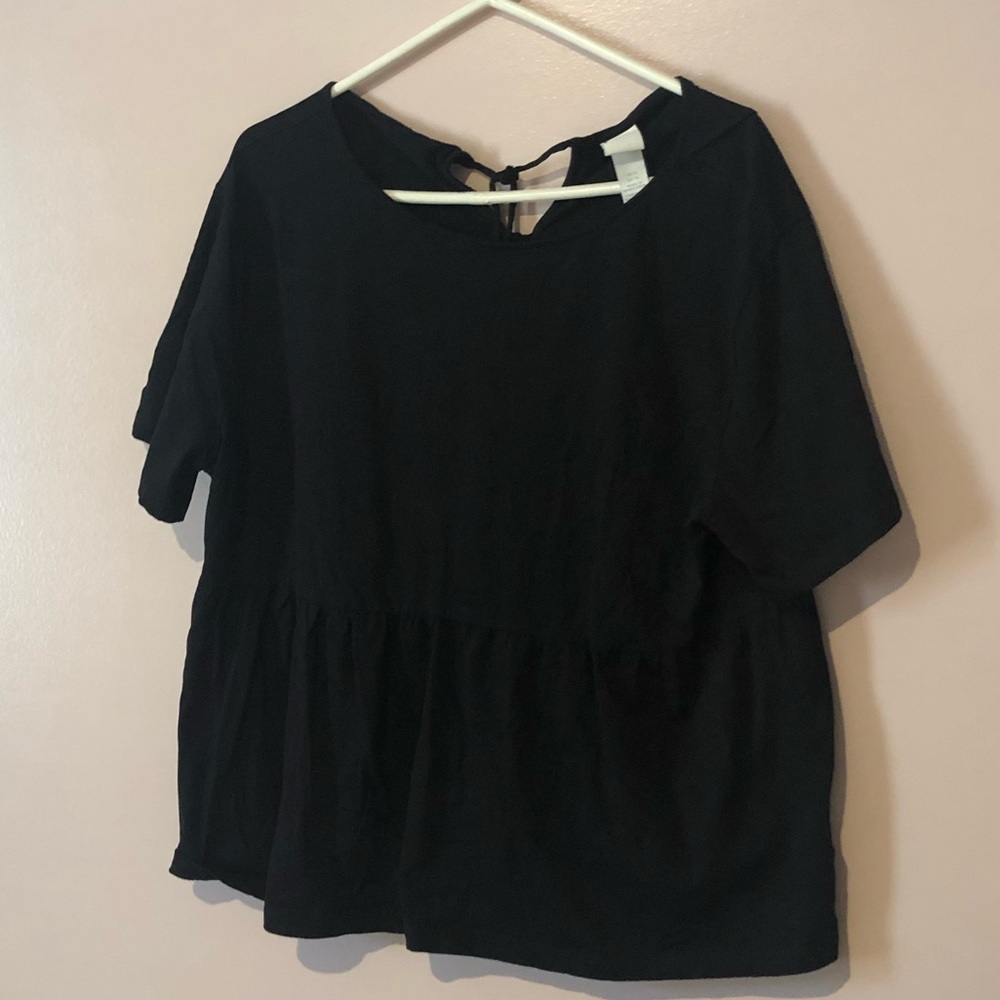 Black plus size babydoll lace back top